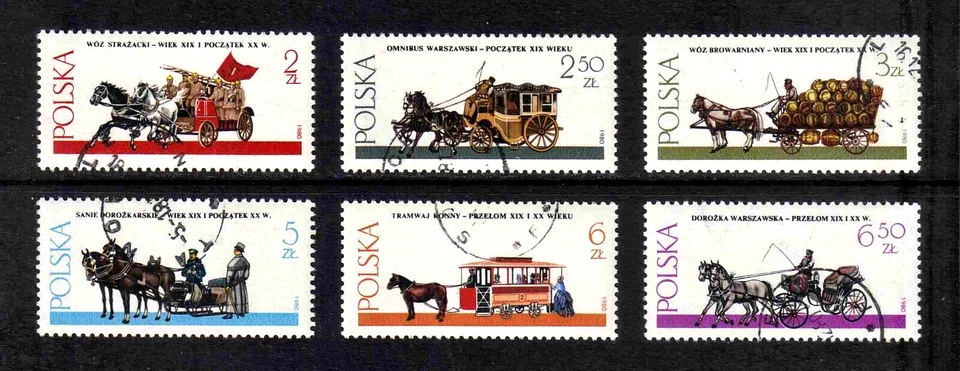 Poland 1980 Warsaw Horse-drawn Vehicles complete set of 6v. (SG 2712-2717) used - Image 1 of 1