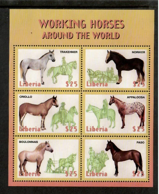 Liberia 1999 - Animales de granja caballos - Hoja de 6 estampillas - MNH Foto 1 de 1