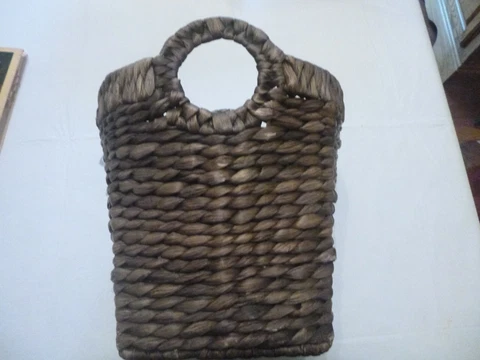 Vintage Wicker Basket Round With handles Square Base Tan Cover