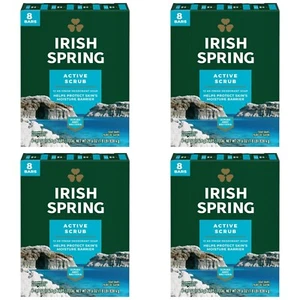 Irish Spring Deep Action Scrub Deodorant Bar Soap Men 3.7oz 8 Ct Each Lot of 4 - Picture 1 of 1