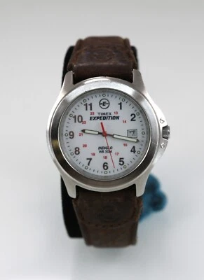 Timex Orologio Uomo Argento Acciaio Inox 50m pelle Marrone 24h Luce Data Bianco, - Immagine 1 di 4