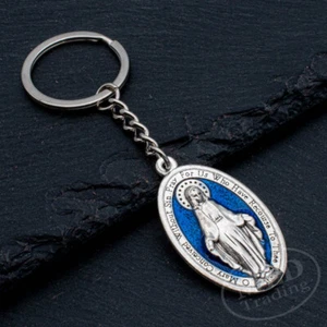 Llavero grande de 1-3/4 pulgadas esmalte azul medalla milagrosa Virgen Madre María - Imagen 1 de 7