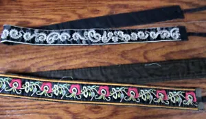 2 Vintage Hand Embroidered Woman's Belts Intricate Designs on Black Satin - Picture 1 of 3