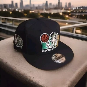 Boston Celtics 9Fifty New Era 18x Champions Snapback Hat Cat Black Multicolor - Picture 1 of 9