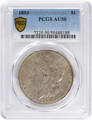 1893 Morgan Silver Dollar AU50 PCGS - Image 1 of 4