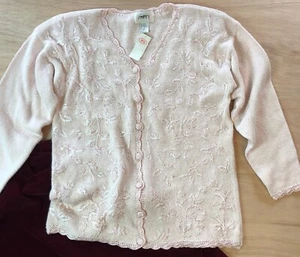 vtg JENNY Pink Embr Cardigan Sweater Sz S NWT Oversized Cottagecore Peasant - Picture 1 of 10