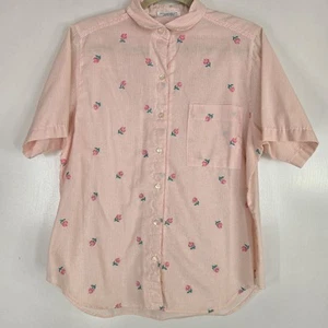 De Colección Alfred Dunner Talla 14 Rosa Rayas Floral Bordado Verano Buttondown Top - Imagen 1 de 10