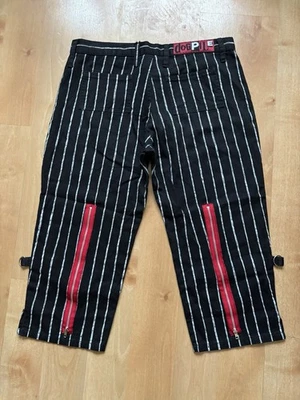 "Pantalones CORTADOS Vintage DOGPILE 90'S BONDAGE Negro Blanco Rayas PUNK Talla 11 32""" Foto 1 de 4