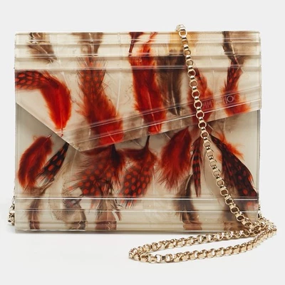Bolso sin asas Jimmy Choo transparente multicolor con estampado de plumas acrílico cadena de caramelo Foto 1 de 4