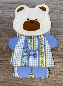 Funda de pañuelo para bebé guardería oso de peluche soporte azul amarillo - Imagen 1 de 7