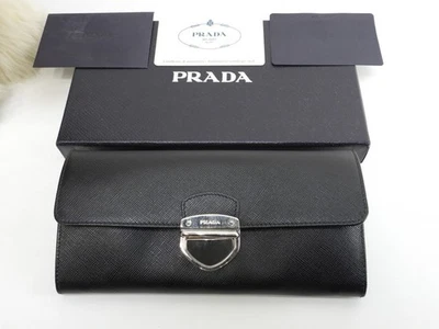 Prada Saffiano Long Wallet Black Silver Hardware 7.4*3.7*1.3 inch - Image 1 of 4