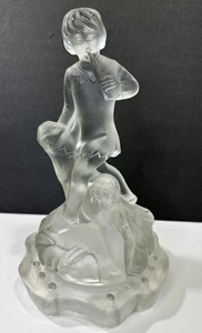 Walther Sohne Peter Pan Wendy Art Deco Frosted Glass Flower Frog Figurine Statue - Imagen 1 de 11