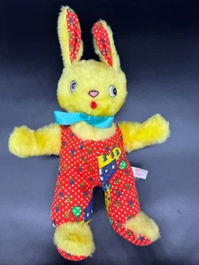 Vintage Rushton Company gelber Hase Kaninchen mit rotem Druck Plüschtier - Bild 1 von 18