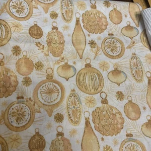 Christmas Gold Ornaments Cotton Fabric 2 Yard x44” New - Picture 1 of 4