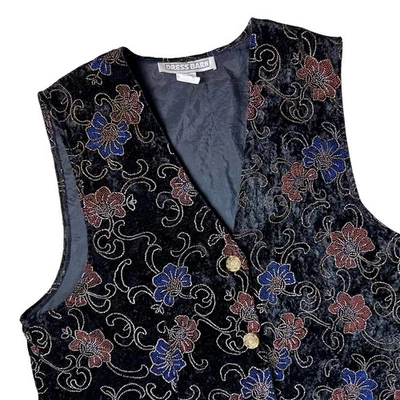 Vintage Anos 90 Vestido Celeiro Preto Veludo Floral Colete Extra Grande Festa de Férias Grandmacore - Imagem 1 de 4