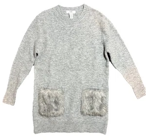 Magaschoni Long Gray Sweater Dress Faux Fur Pockets Size Large - Picture 1 of 4