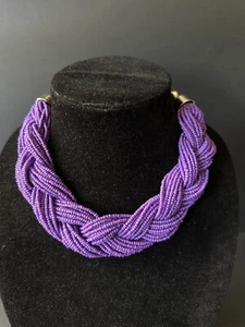 Neu mit Etikett klobig lila Samen Perlen geflochten Statement Halskette Ohrringe Set - Bild 1 von 5