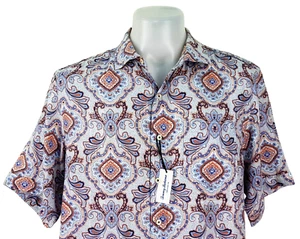 TOMMY BAHAMA Mens 100% LINEN Blue S/S LUXURY HAWAIIAN SHIRT - L (XL) - 52" -£119 - Picture 1 of 12