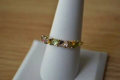 Anillo de 7 piedras de turmalina multicolor de 1,60 quilates 14 k YG sobre plata fina talla 9 AAAA Foto 1 de 4