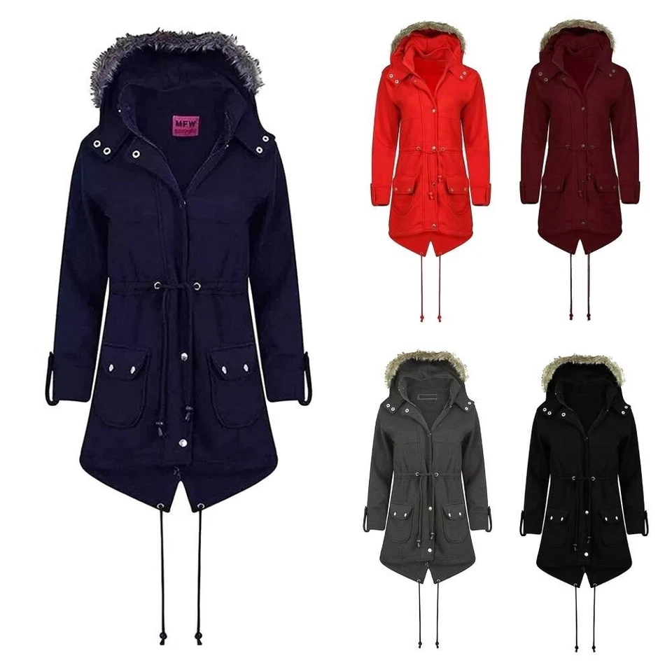 Women Faux Fur Fleece Long Coat Ladies Warm Hooded Jacket Winter Parka Coat UK - Image 1 of 1