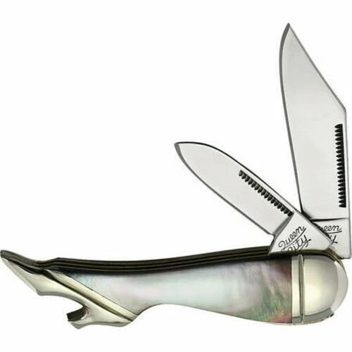 Queen City KC023R/QC011 Leg 2x Stainless Blade Black Pearl Handle Folding Knife