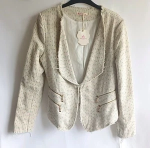 Off White Distressed Coat With Pink And Blue Flecks- Size 12, Glitter- FREE POST - Picture 1 of 12