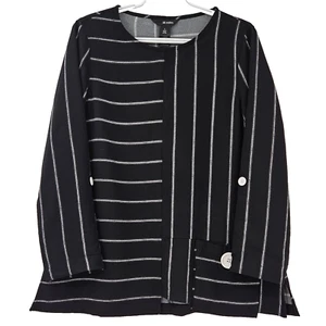 Ali Miles Striped Tunic Top Black Women’s Size S Boxy Lagenlook Relaxed Fit - Picture 1 of 11