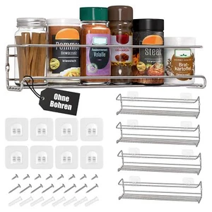 Scaffale per spezie 4 scaffale da cucina sospeso lungo parete supporto per spezie senza foratura metallo - Foto 1 di 23