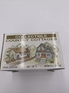 Vintage Ceramic Country Cottages miniature figurines Train Station&General Store - Picture 1 of 3