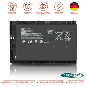 3400mAh HSTNN-DB3Z BT04XL Akku Für HP Elitebook Folio 9470 9470M 9480M Notebook - Photo 1/12