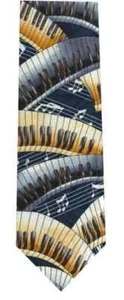 Keyboard Yellow Swirling Tie - Music Gift - Piano Themed Polyester Music Tie - Zdjęcie 1 z 1