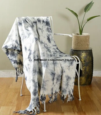100% Cotton Tie Dye Shibori Black Lounge Sofa LARGE Throw Rug Blanket 116x148 cm - Image 1 of 3
