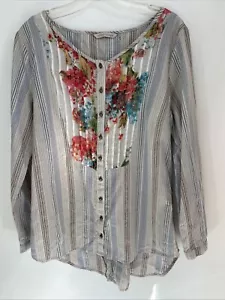 Soft Surroundings Floral Striped Cotton Tunic Blouse Women's Size Medium F15 - Picture 1 of 4