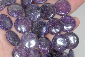 20MM Purple Lepidolite Gemstone Grd AA Flat Round 8 inch (90187863-658) - Picture 1 of 4