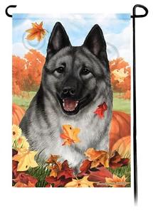 Falling Leaves Garden Flag - Norwegian Elkhound - Picture 1 of 1