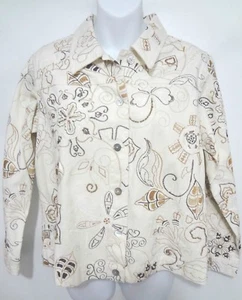 Laura Ashley Petite PL Beige Cotton Denim with Bronze Beads Floral Jacket NEW - Picture 1 of 4