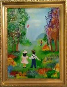 Gemälde "Kinder beim Spielen", ÖL AUF LEINWAND von Guy Foster 12"x16" - Bild 1 von 5