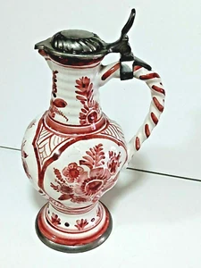 Jarra o jarra vintage floral con tapa de peltre rosa loza Rosenheim - Imagen 1 de 10