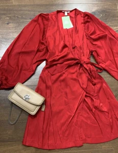 H&M Balloon Puff Sleeve wrap Red dress Size:XS 6/8 Sold out Valentine’s Evening - Picture 1 of 6