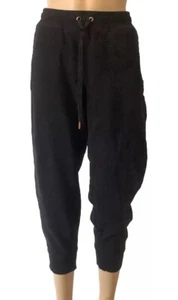 DKNY Sport Cotton Relaxed Cropped Fleece Cotton Joggers Large L/G Black Fleece - Picture 1 of 15