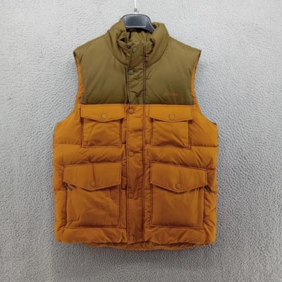 prAna Jacket Mens Small Green Brown Color Block Timber Trail Vest Zip Duck Down - Image 1 of 4