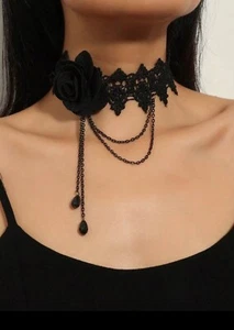 New Gorgeous Black Lace Necklace with Black Rose! Perfect for any Occasion! - Picture 1 of 3