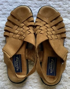 Sonoma Leather Walking Sandals Weave Front Tan/brown Wm 7 Slide in preowned - Picture 1 of 6