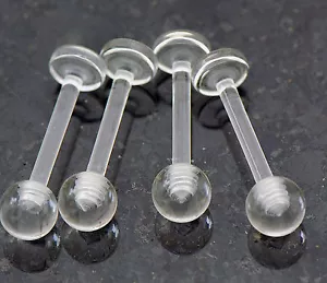 4 Pc Clear Acrylic 14g 9/16" 4mm Ball Tongue Rings Retainer No Metal - Picture 1 of 3