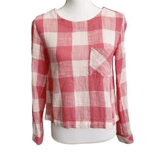 CLOTH & STONE Pink Gingham Button Back Top Woman’s Size XS Linen Blend - Picture 1 of 12
