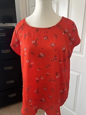 Lily White Womens Blouse Orange Floral Short Sleeve Scoop Neck Large Summer - Image 1 of 4