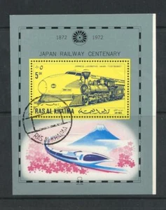 Ras al Khaima 1972 Mi block 102A Japan Railway Centenary Used - Picture 1 of 1