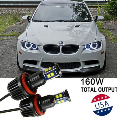 2Pcs 160W H8 LED Angel Eyes Halo Ring Bulbs For BMW E90 E92 E93 E60 E61 X5 X6 Z4 - Image 1 of 4