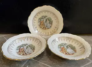 3 Bowls VOGUE 22K Gold WASHINGTON COLONIAL 5 1/4" Courting Couple BERRY DESSERT - Picture 1 of 2