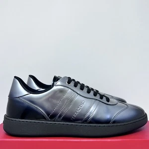 Salvatore Ferragamo Achille Men's Leather Sneakers Size 8 M Silver Black - Picture 1 of 9